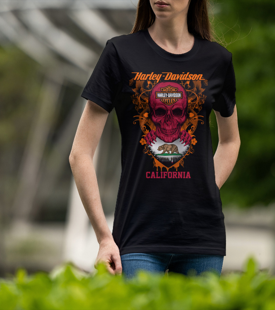 Harley Davidson California Skull With Bear Flag Motif T-Shirt