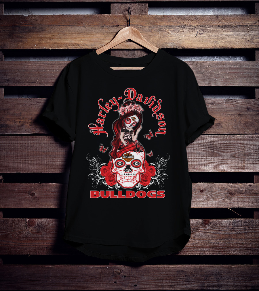 Harley Davidson Georgia Bulldogs Roses Skull T-Shirt