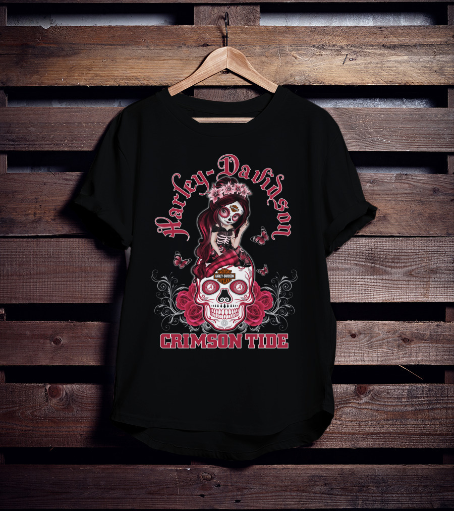 Harley Davidson Crimson Tide Skull Design With Hl Girl T-Shirt