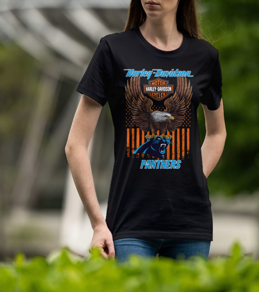Harley Davidson Motor Cycles Eagle Carolina Panthers T-Shirt