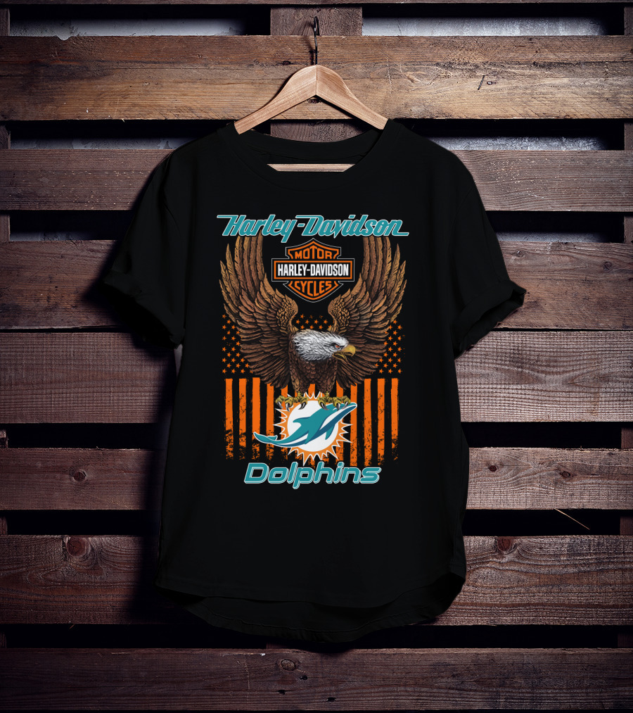 Harley Davidson Motor Cycles Miami Dolphins Eagle Stars Stripes T-Shirt