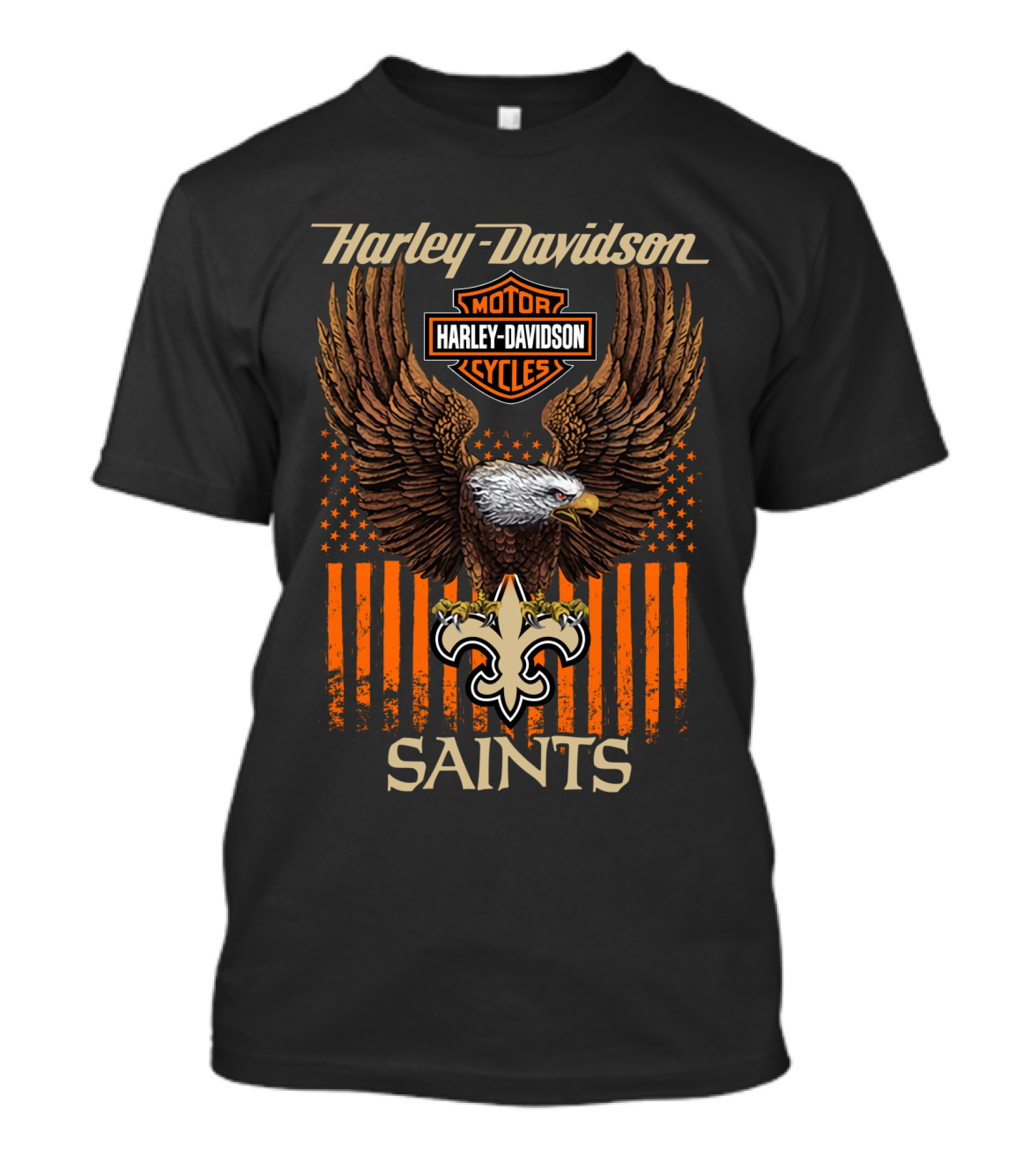 Harley Davidson Motor Cycles New Orleans Saints Eagle Fleur-De-Lis T-Shirt