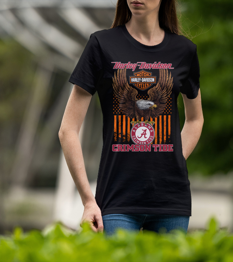 Harley Davidson Alabama Crimson Tide Eagle Usa Flag T-Shirt