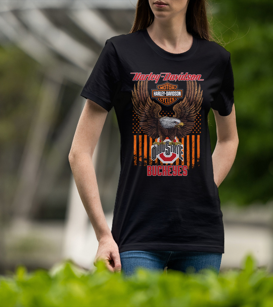 Harley Davidson Motor Cycles Ohio State Buckeyes Eagle T-Shirt