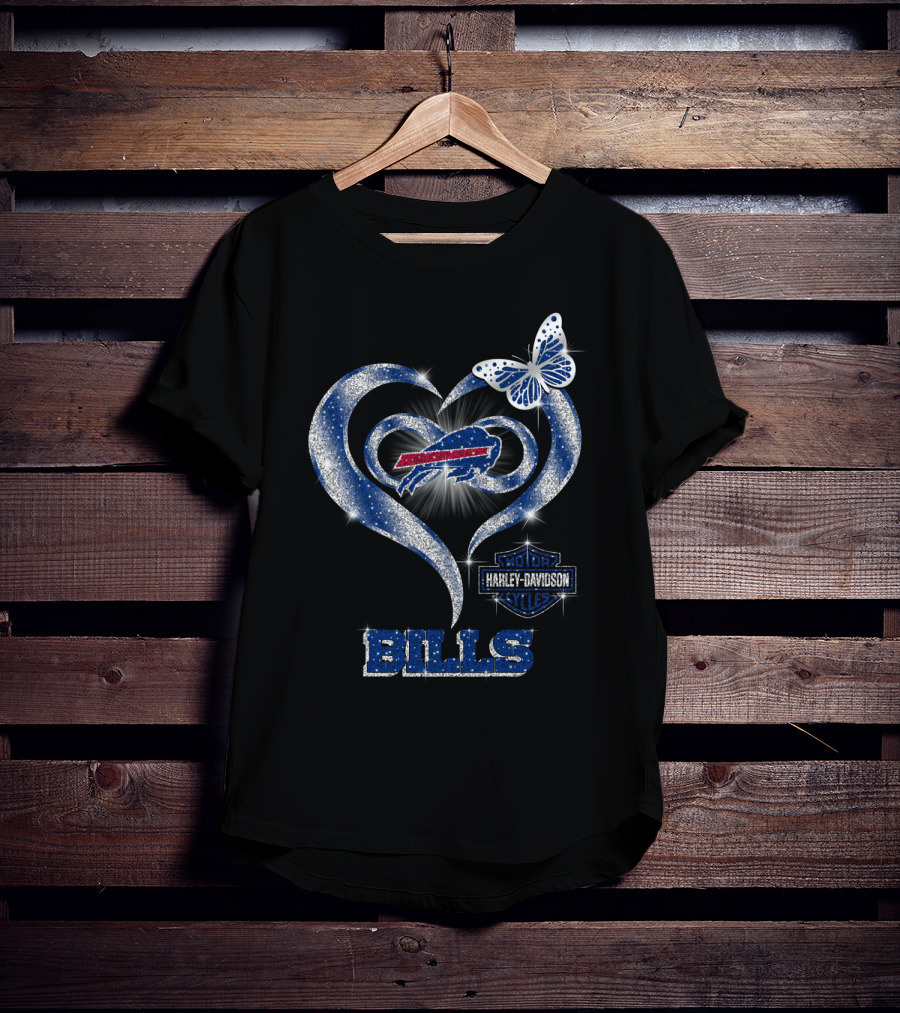 Buffalo Bills Harley Davidson Heart Butterfly T-Shirt