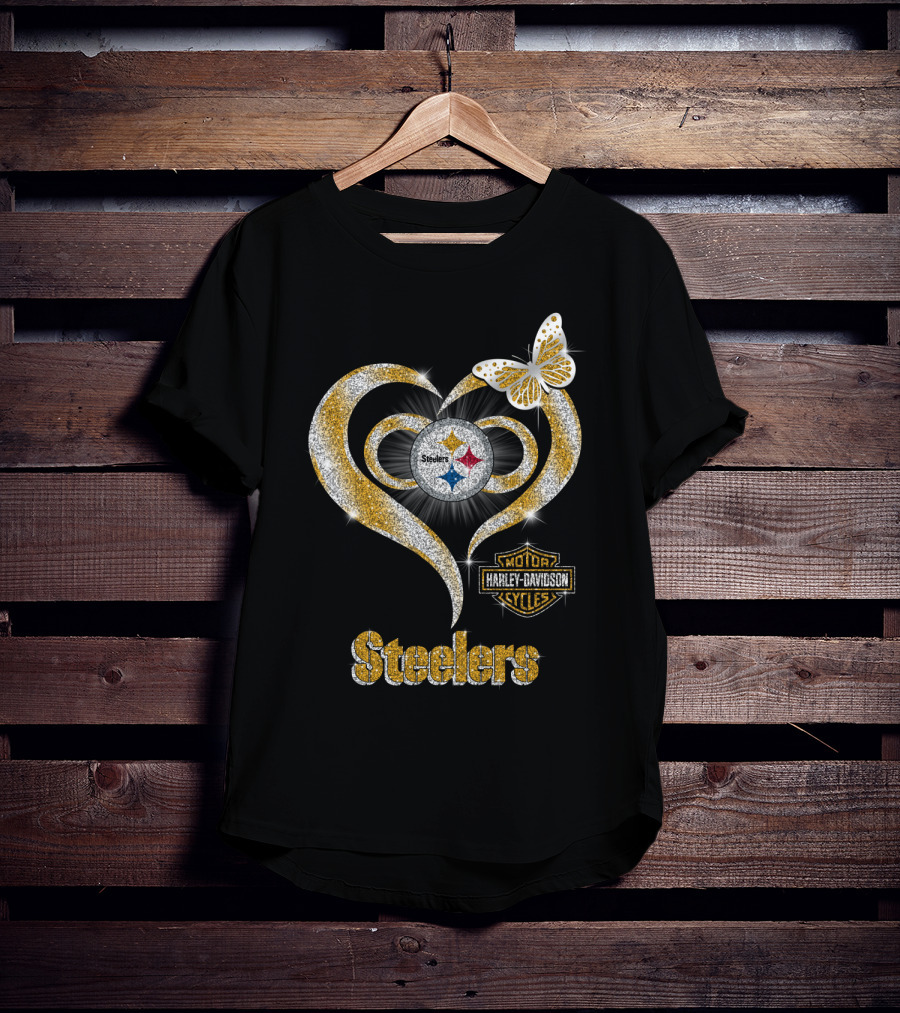 Steelers Heart Harley Davidson Butterfly T-Shirt