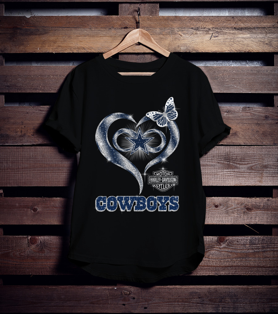 Star Heart Dallas Cowboys Harley Davidson Butterfly T-Shirt