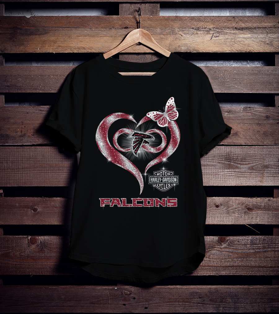 Hlh01 Atlanta Falcons Heart Butterfly Harley Davidson Motorcycles T-Shirt