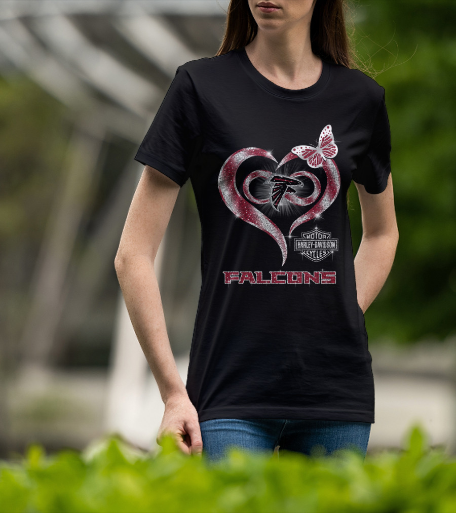 Hlh01 Atlanta Falcons Heart Butterfly Harley Davidson Motorcycles T-Shirt