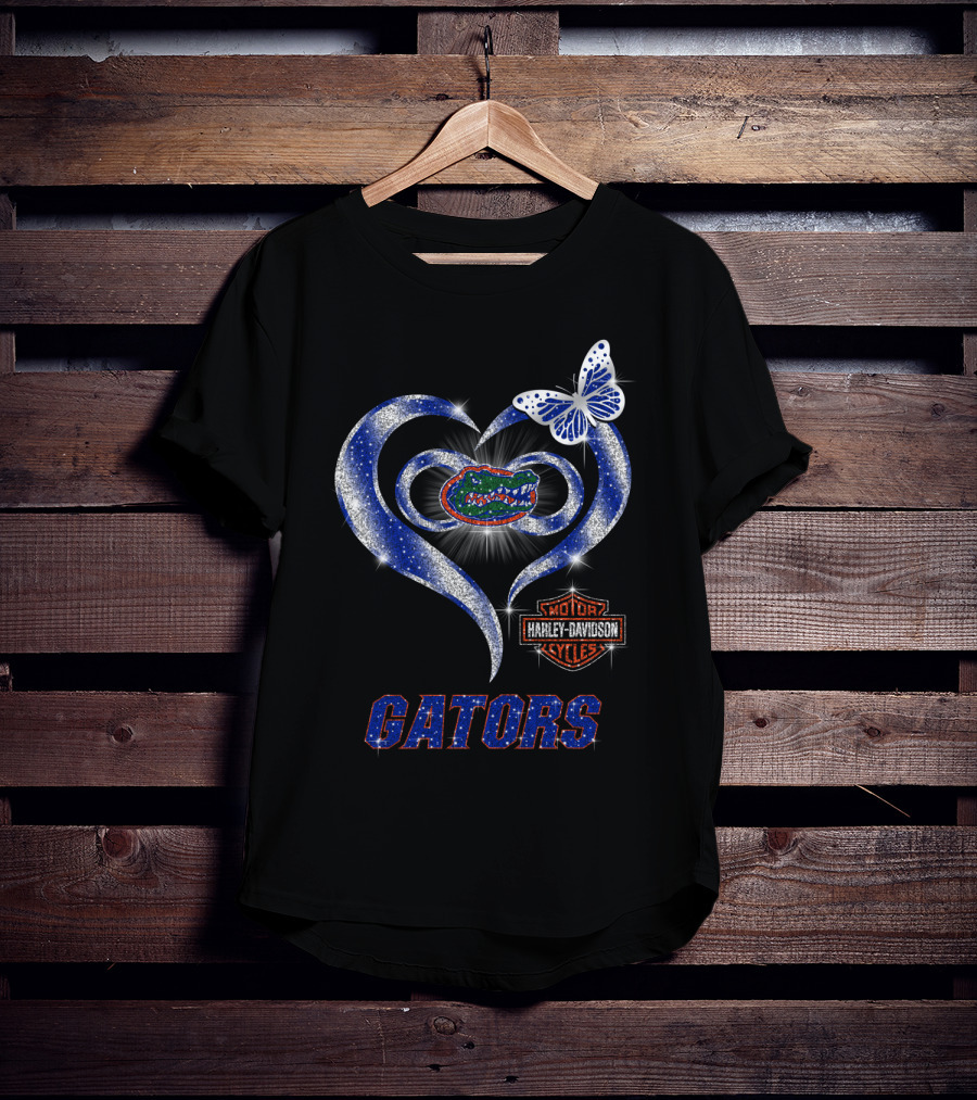 Hlh01 Florida Gators Harley Davidson Heart Butterfly T-Shirt