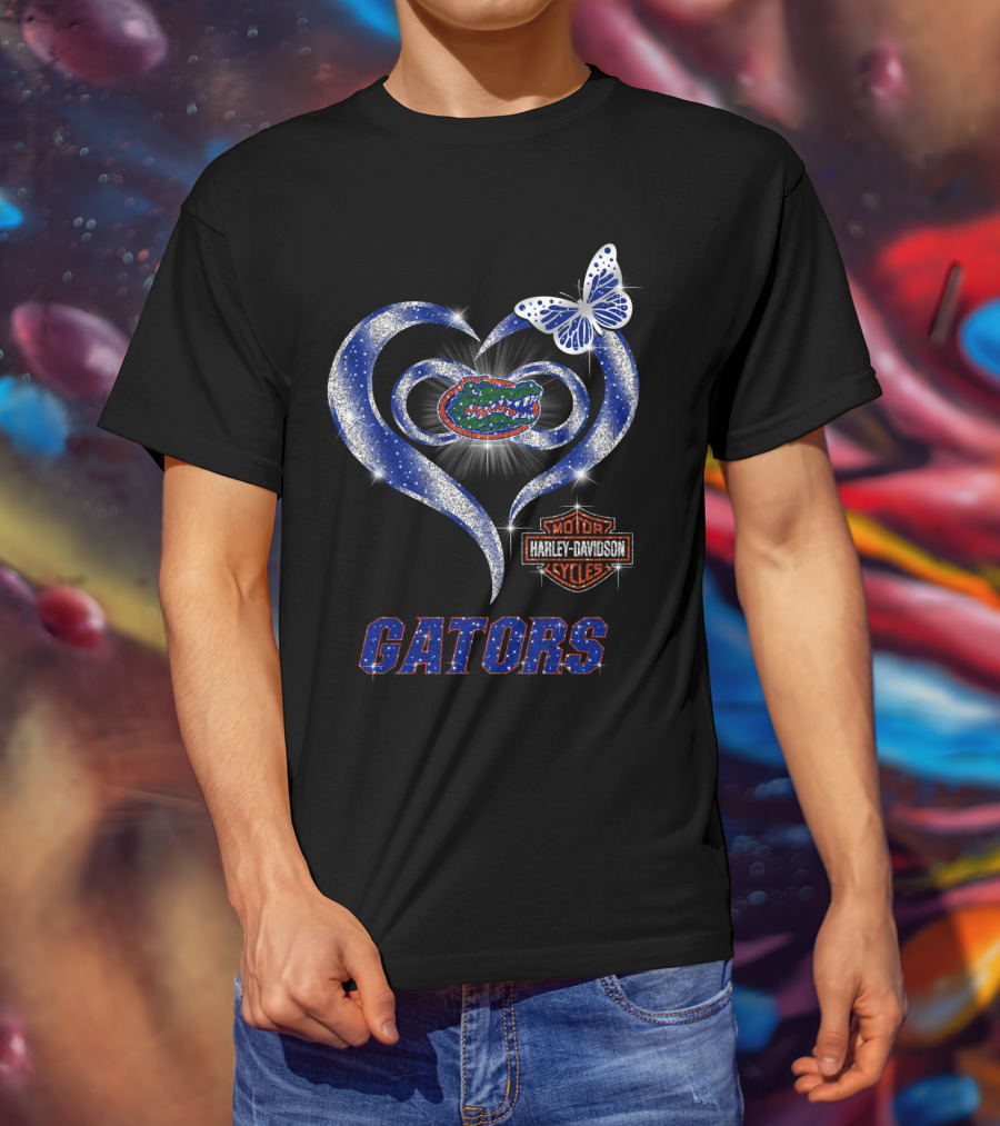 Hlh01 Florida Gators Harley Davidson Heart Butterfly T-Shirt