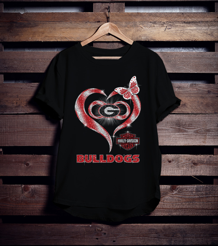 Hlh01 Georgia Bulldogs Heart Harley Davidson Styles Butterfly T-Shirt