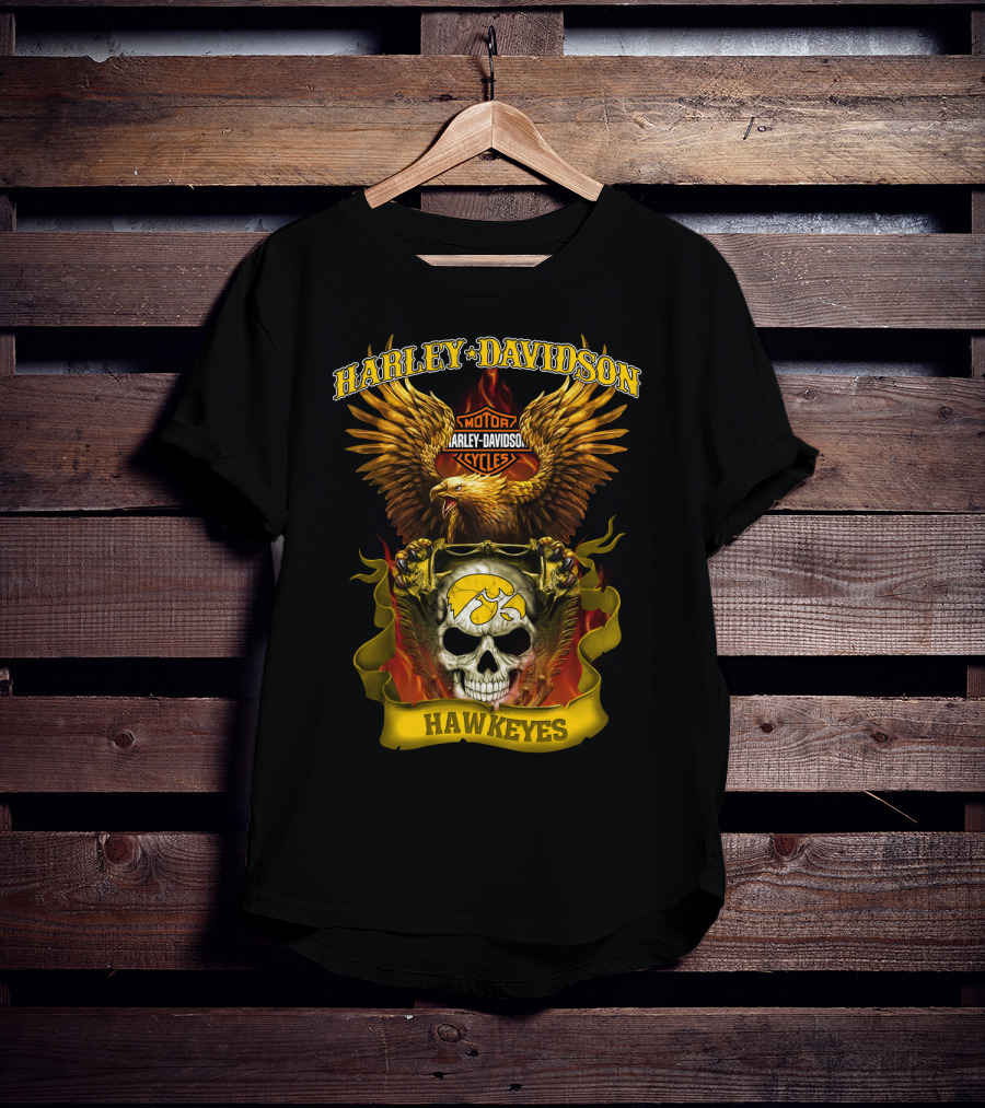Harley Davidson Motorcycles Hawkeyes Iowa Hawkeyes Eagle Skull Flame T-Shirt