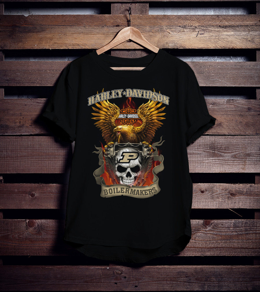 Harley Davidson Motorcycles Eagle Purdue Boilermakers Skull T-Shirt