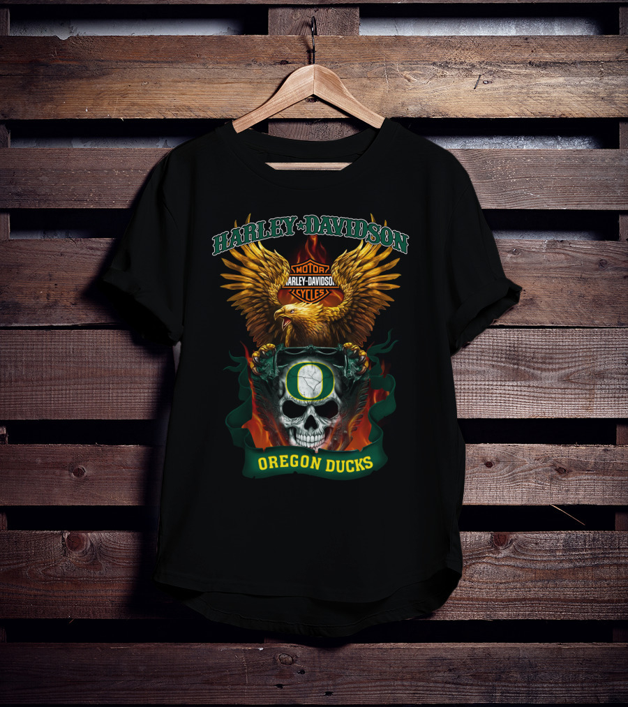 Harley Davidson Oregon Ducks Skull And Eagle T-Shirt