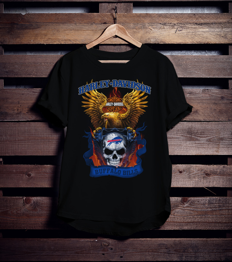 Harley Davidson Motorcycles Buffalo Bills Skull And Eagle T-Shirt