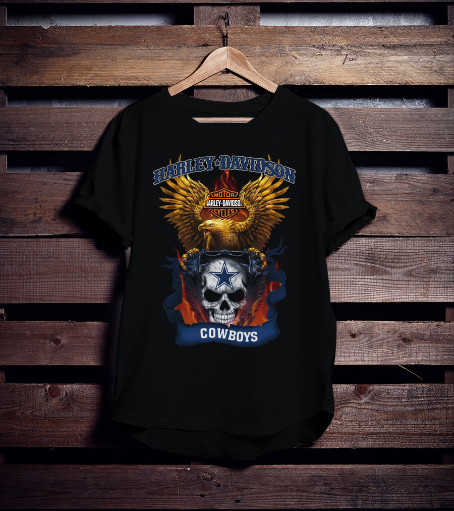Harley Davidson Motor Cycles Eagle Skull Star Cowboys T-Shirt
