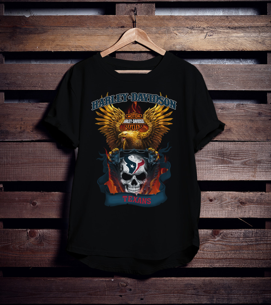 Harley Davidson Motorcycles Eagle Houston Texans Skull T-Shirt