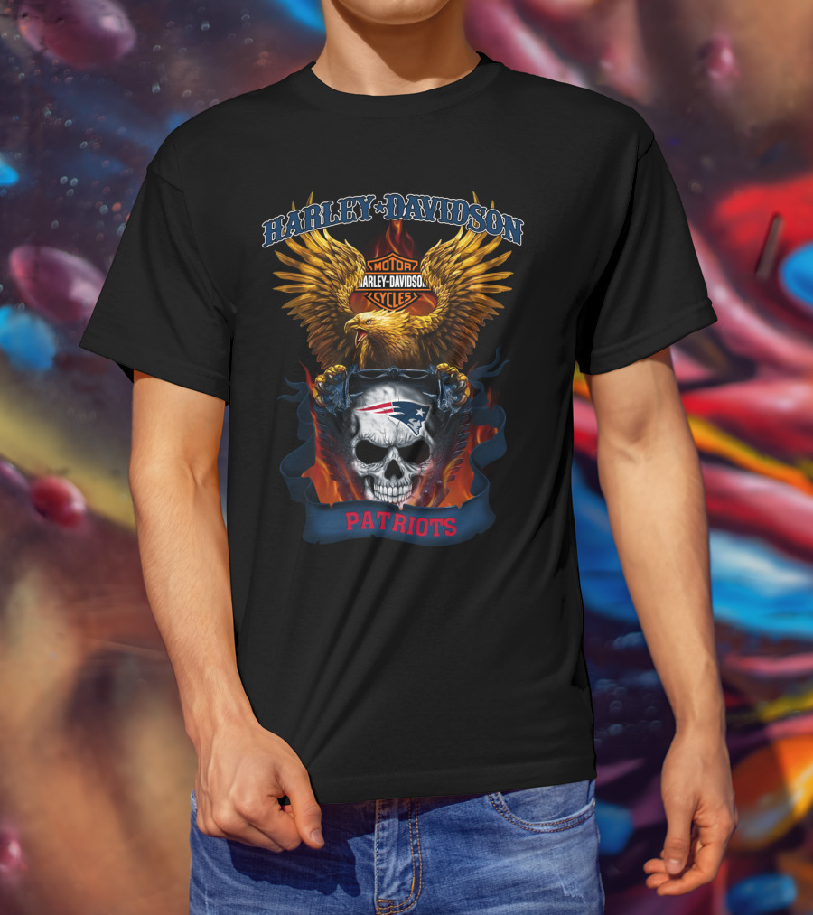 Harley Davidson Motor Cycles Eagle Skull Patriots T-Shirt