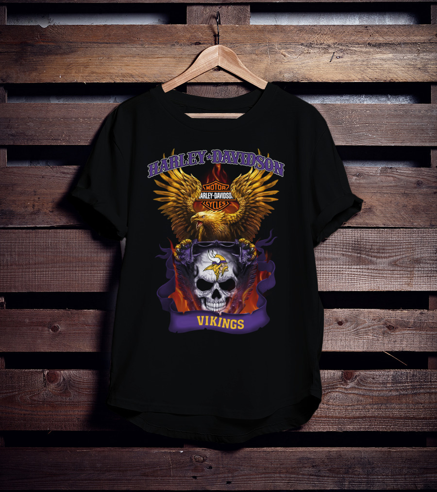 Harley Davidson Motor Cycles Vikings Skull Eagle T-Shirt