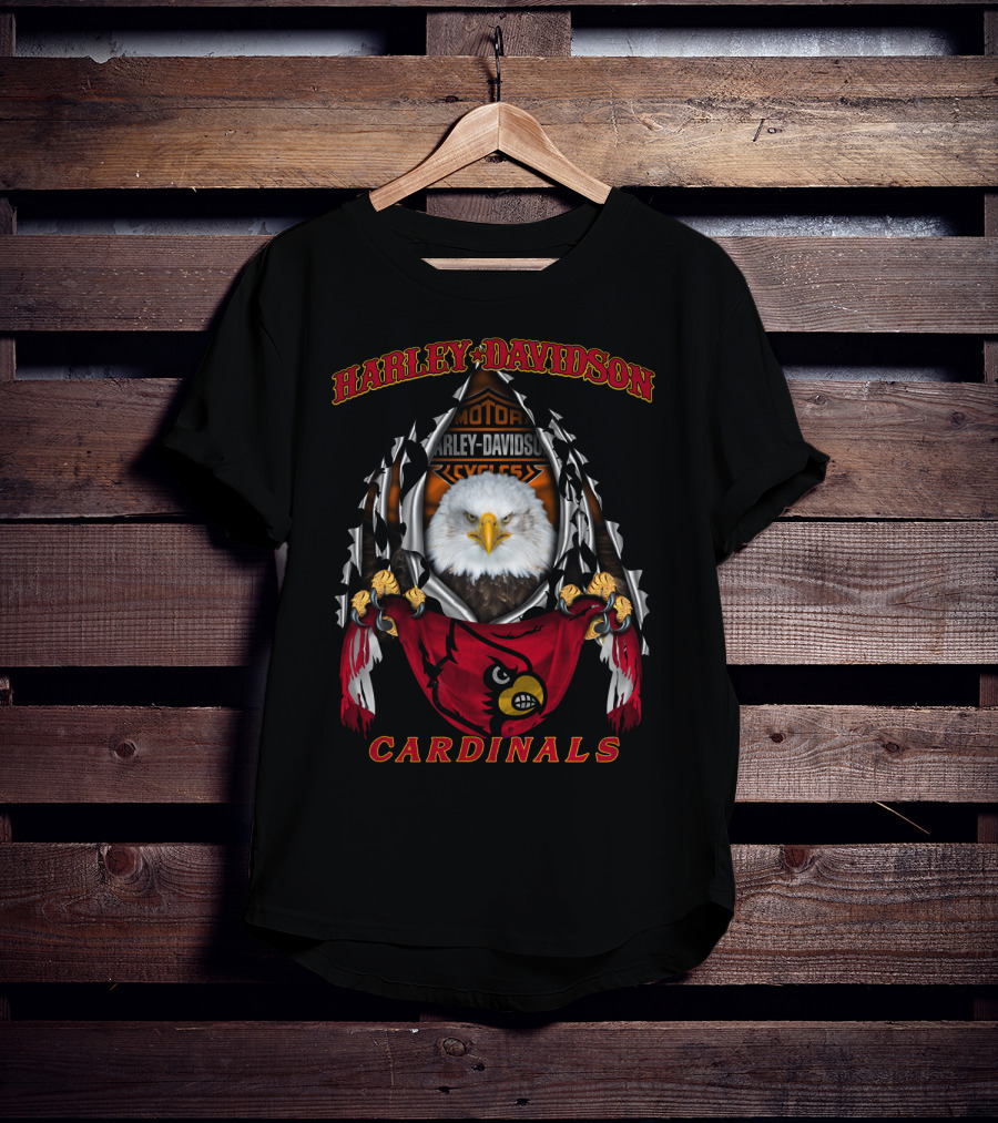 Harley Davidson Ncaa Louisville Cardinals Motor Cycles Eagle Red Sleeve T-Shirt