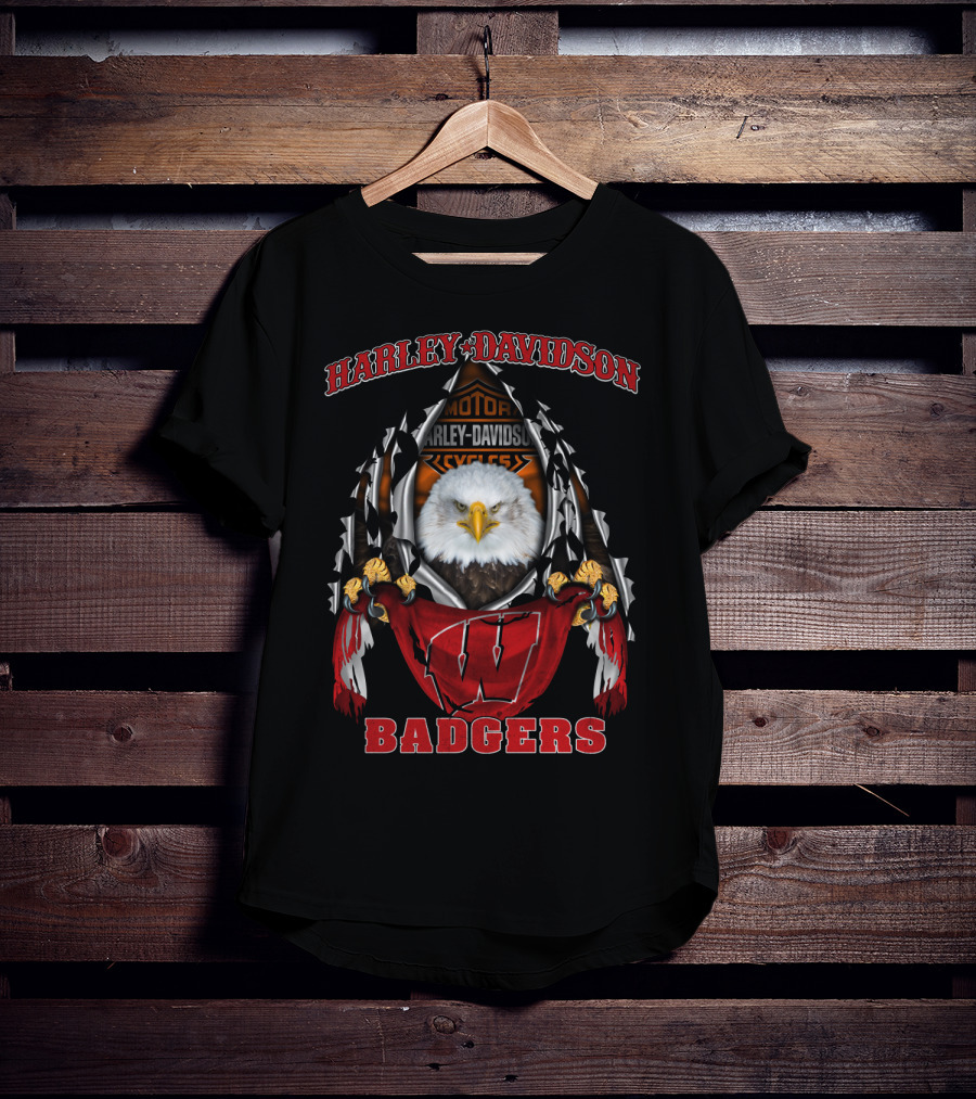 Harley Davidson Motorcycles Wisconsin Badgers Eagle T-Shirt