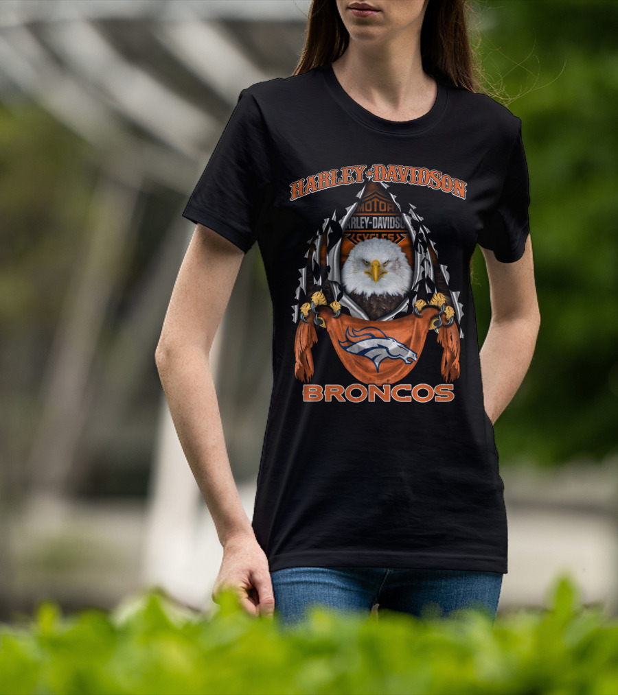 Harley Davidson Motor Cycles Eagle Denver Broncos T-Shirt