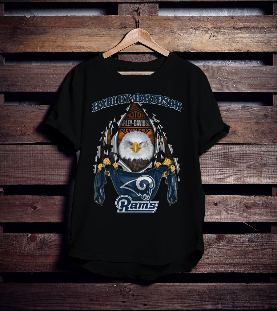 Harley Davidson Motor Cycles Eagle Los Angeles Rams T-Shirt