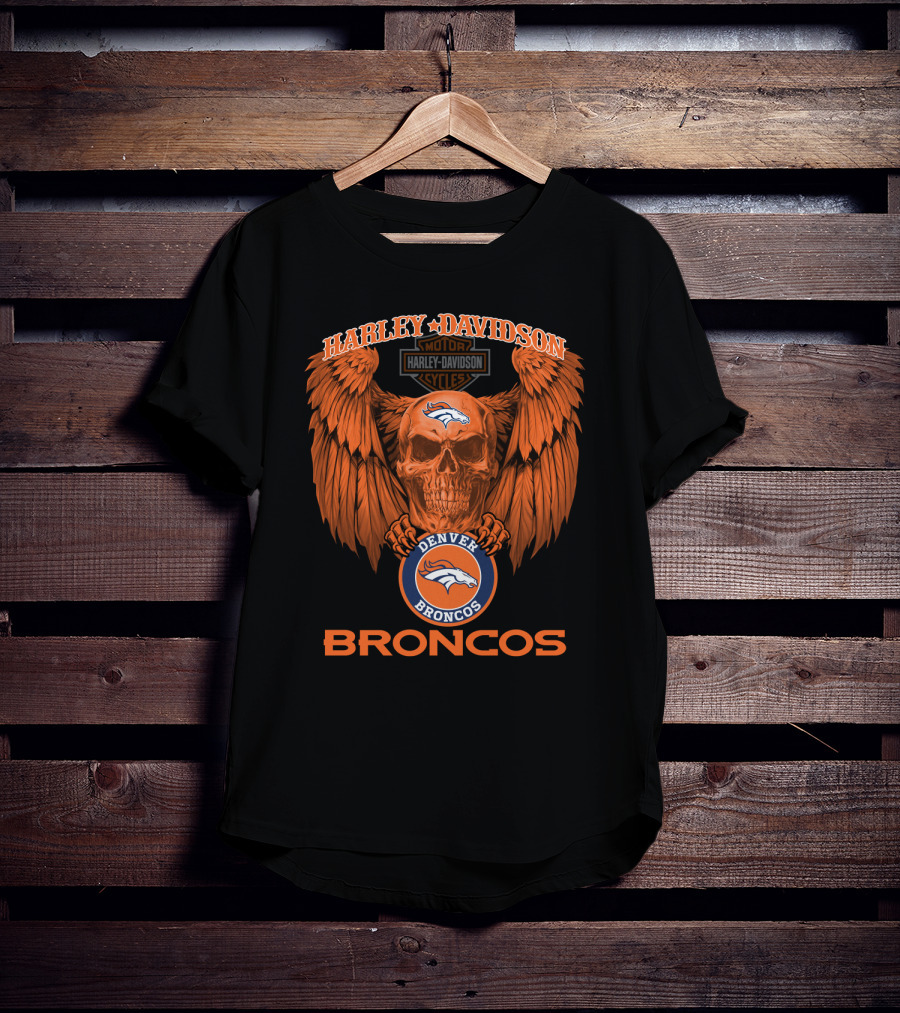 Harley Davidson Denver Broncos Nfl Skull Wings T-Shirt