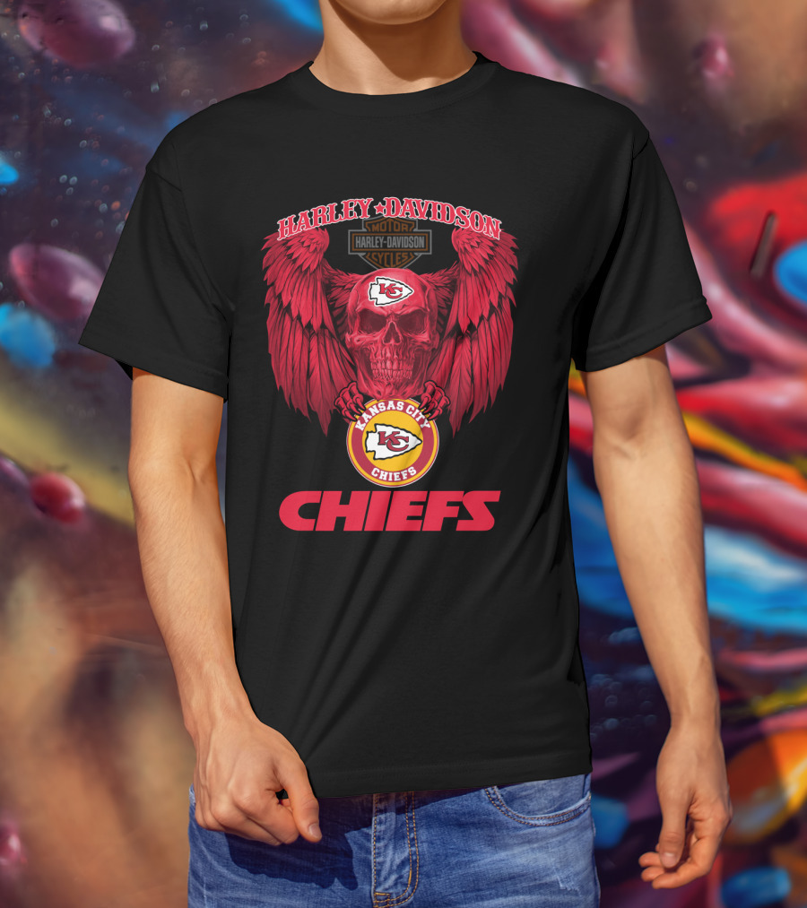Harley Davidson Kansas City Chiefs Skull Wings T-Shirt