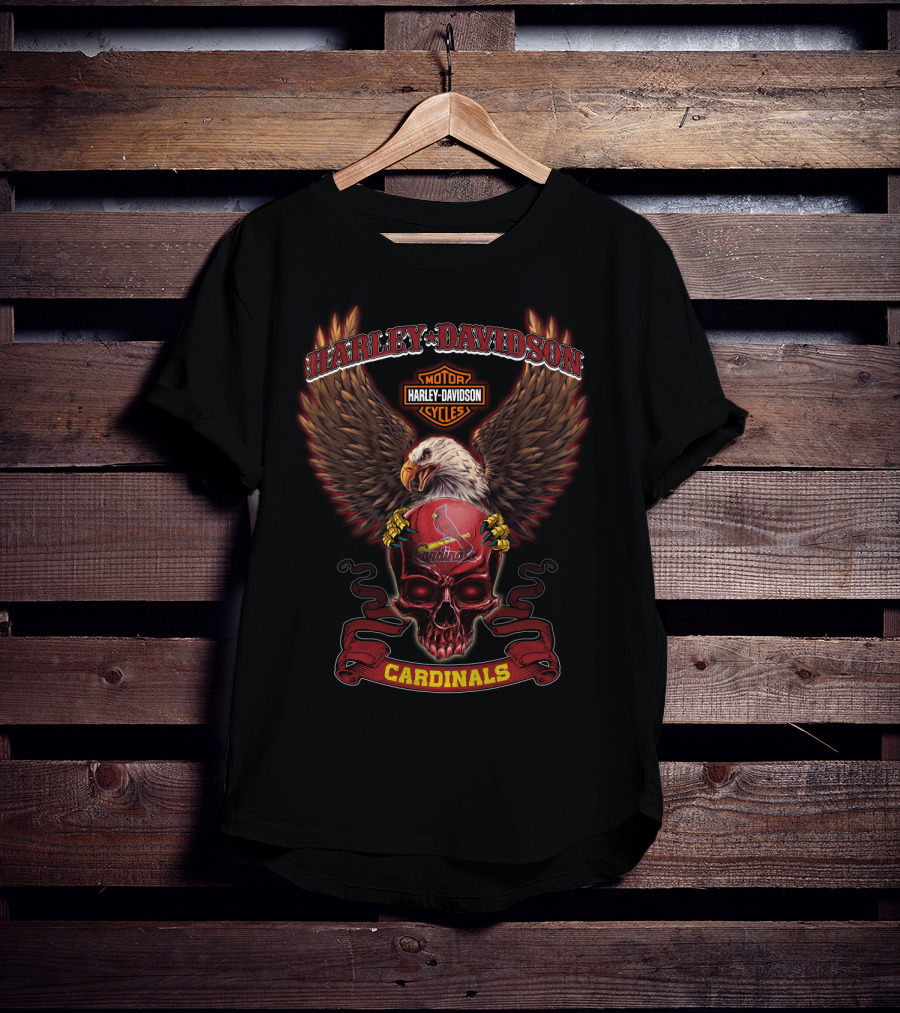 Harley Davidson Motor Cycles Cardinals St Louis Mlb 0407 Eagle And Skull T-Shirt
