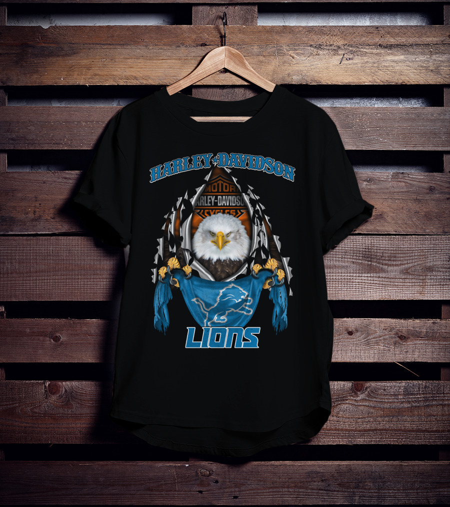 Harley Davidson Motorcycles Detroit Lions Bald Eagle Nfl 84 T-Shirt