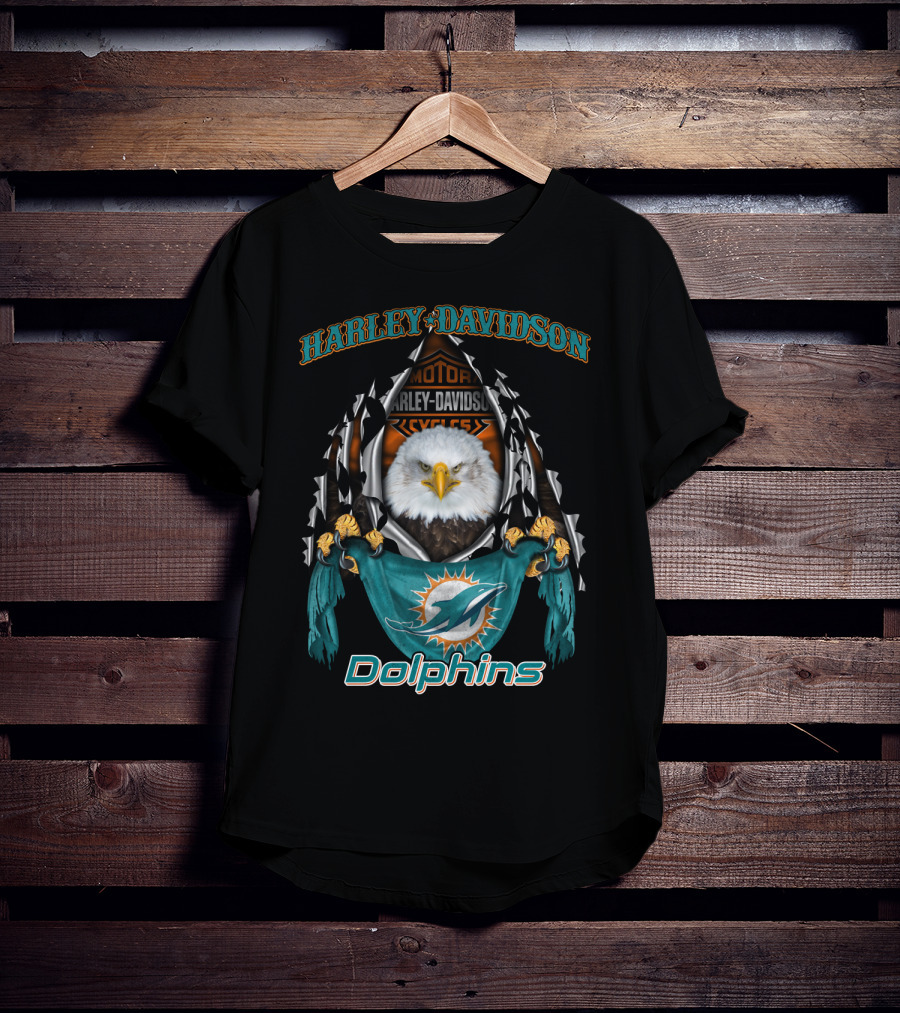 Harley Davidson Miami Dolphins Bald Eagle Nfl 84 Motocycle Cycles T-Shirt