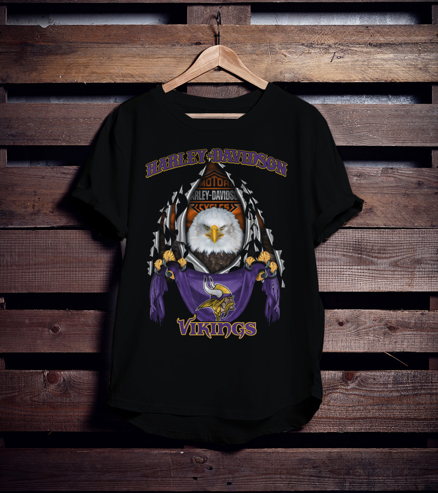 Harley Davidson Motorcycles 84 Minnesota Vikings Eagle T-Shirt