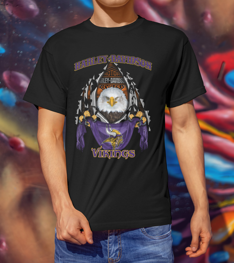 Harley Davidson Motorcycles 84 Minnesota Vikings Eagle T-Shirt