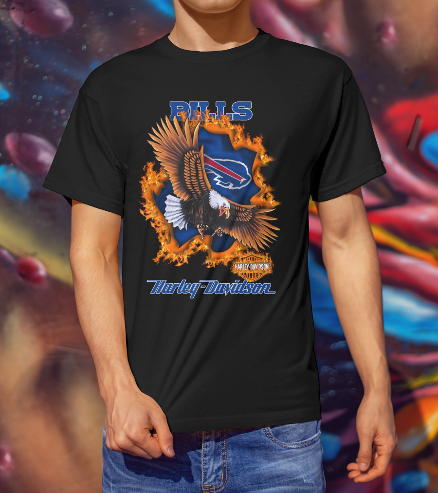Bills Harley Davidson Buffalo Bills Eagle Flames T-Shirt