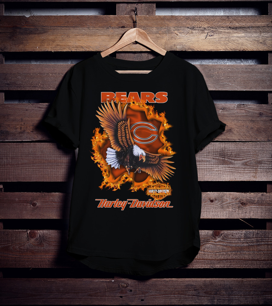 Bears Harley Davidson Chicago Bears Flaming Eagle T-Shirt