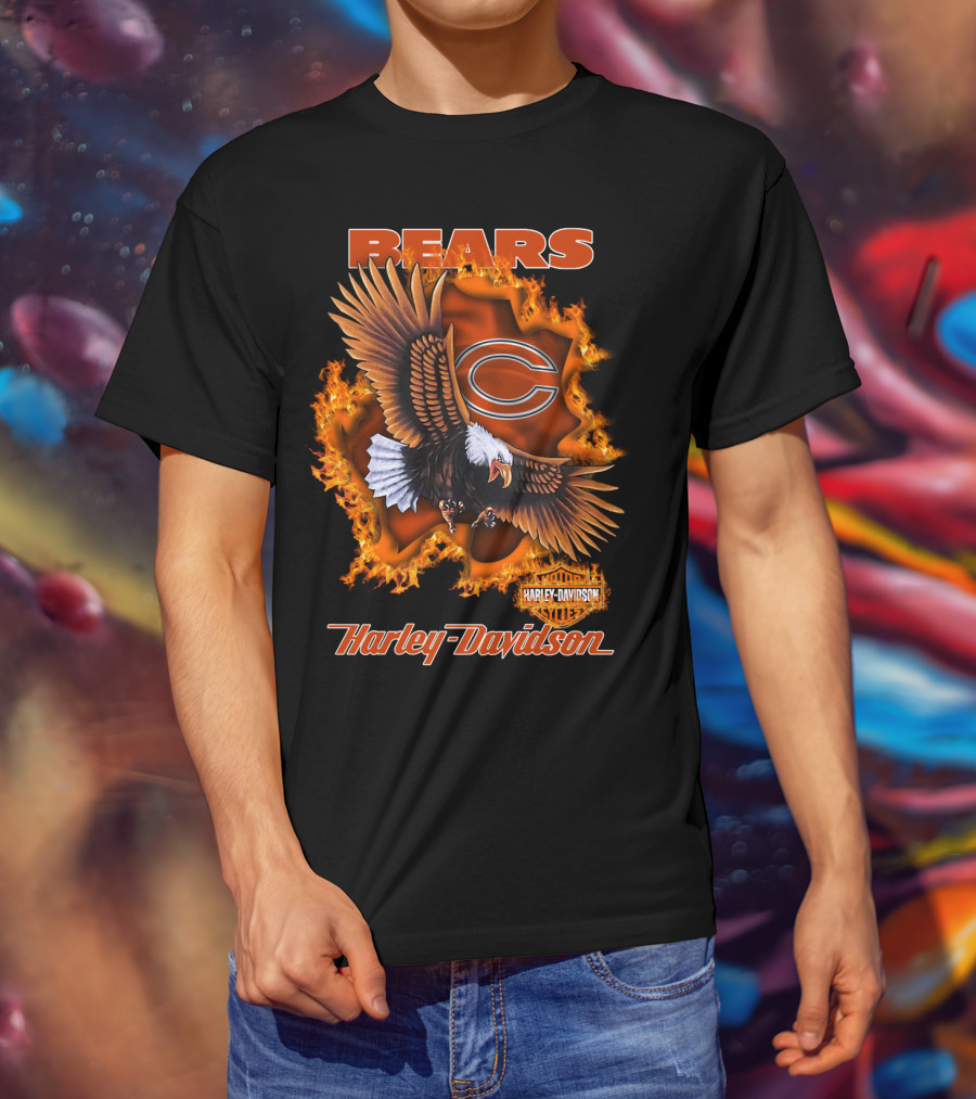 Bears Harley Davidson Chicago Bears Flaming Eagle T-Shirt