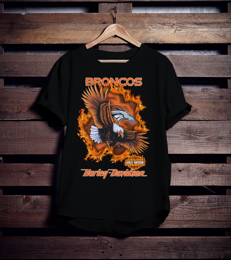 Broncos Harley Davidson Flaming Eagle Denver Broncos T-Shirt