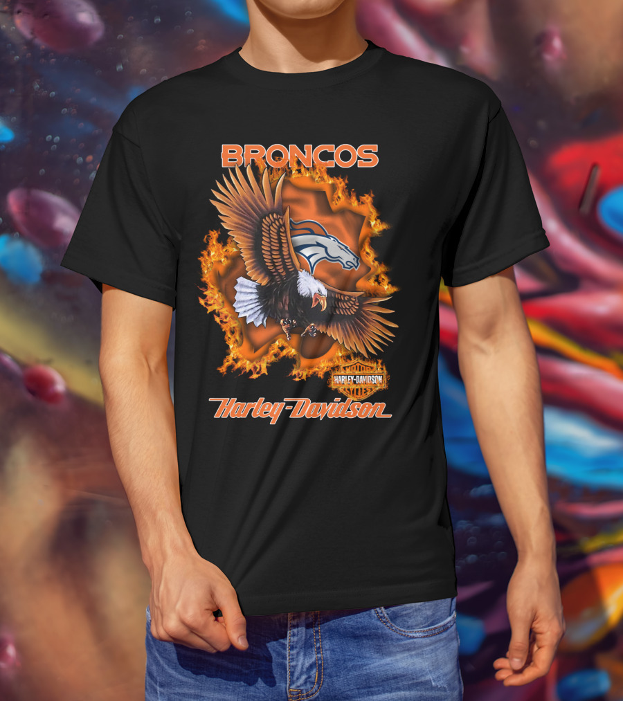 Broncos Harley Davidson Flaming Eagle Denver Broncos T-Shirt