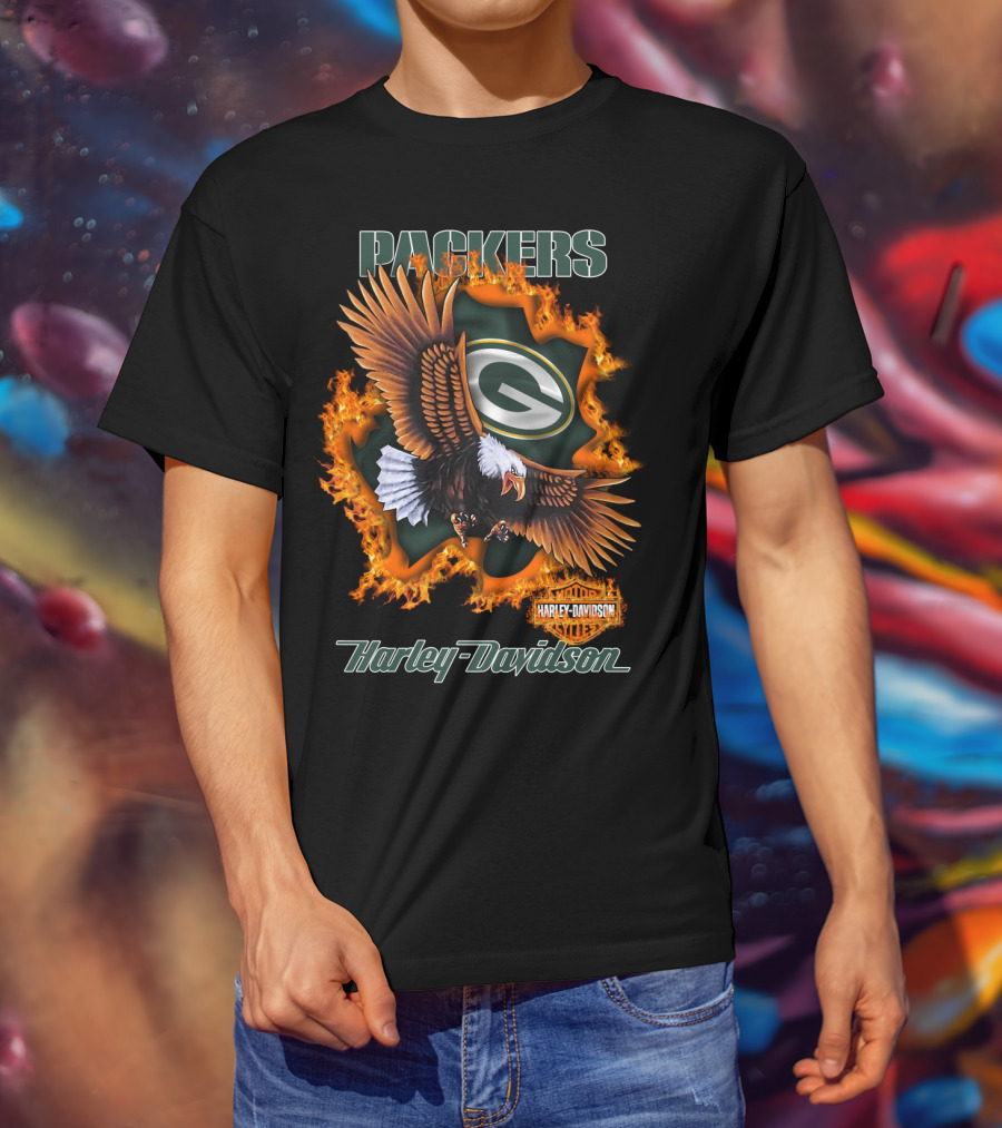 Packers Harley Davidson Eagle Flame T-Shirt