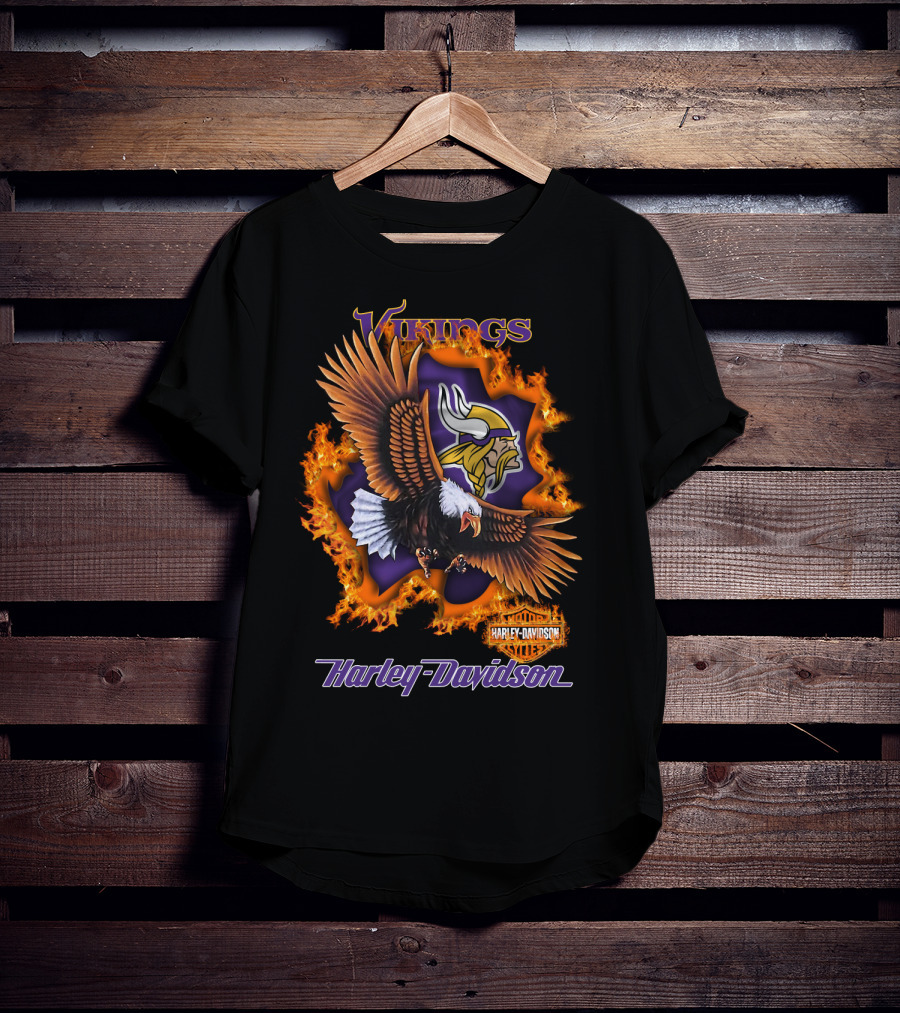 Vikings Harley Davidson Bald Eagle Fire T-Shirt