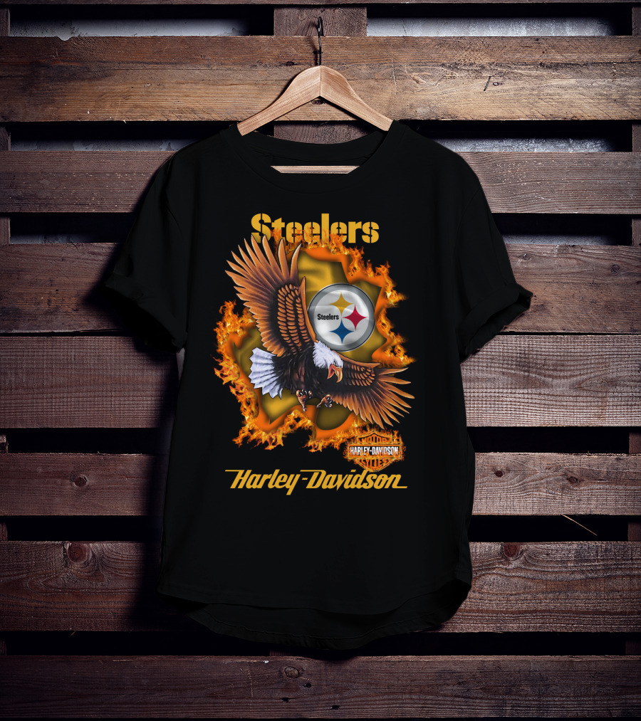 Steelers Harley Davidson Eagle And Flames T-Shirt