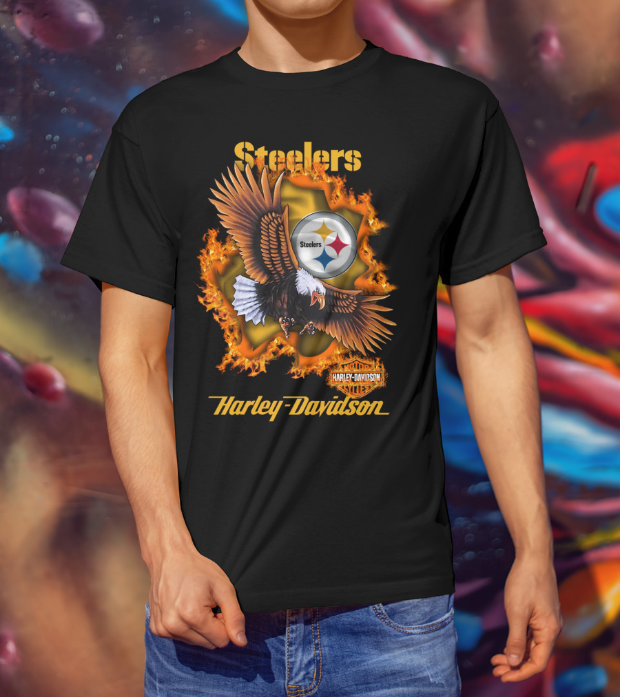 Steelers Harley Davidson Eagle And Flames T-Shirt