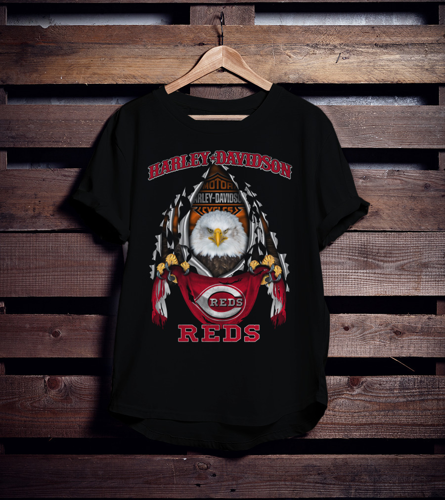 Harley Davidson Motor Cycles Cincinnati Reds Eagle T-Shirt