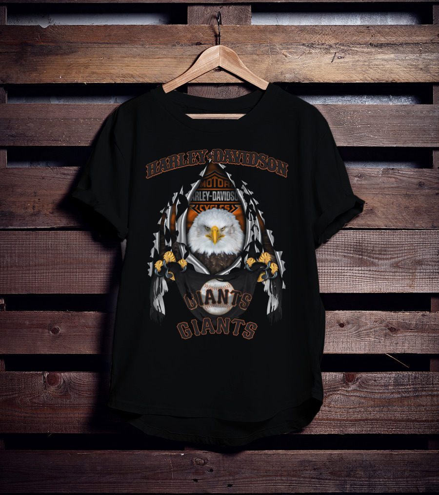 Harley Davidson Motor Cycles Bald Eagle Giants Baseball T-Shirt