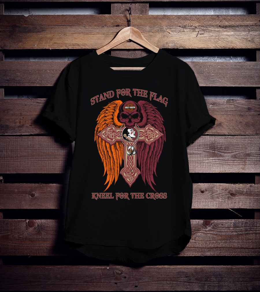 Stand For The Flag Kneel For The Cross Harley Davidson Florida State Seminoles T-Shirt
