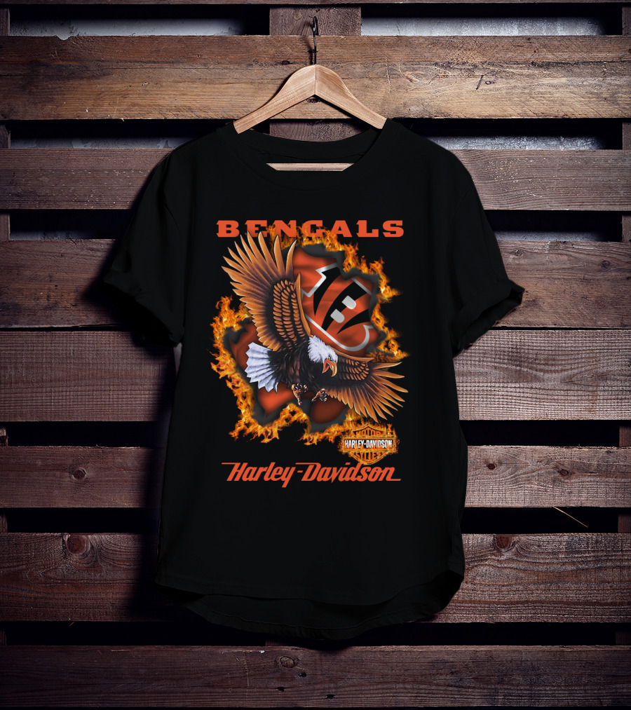 Bengals Harley Davidson Cincinnati Nfl 84 Eagle Flame T-Shirt