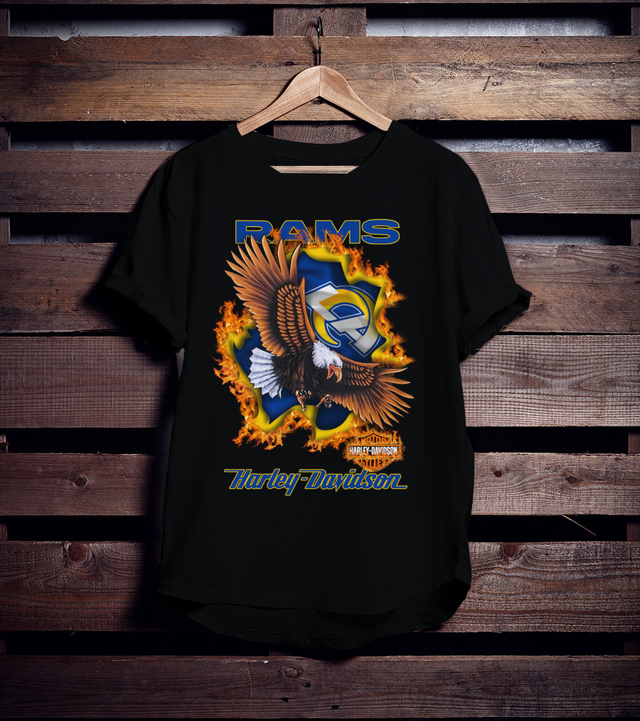 Rams Harley Davidson Los Angeles Nfl Eagle Flame T-Shirt