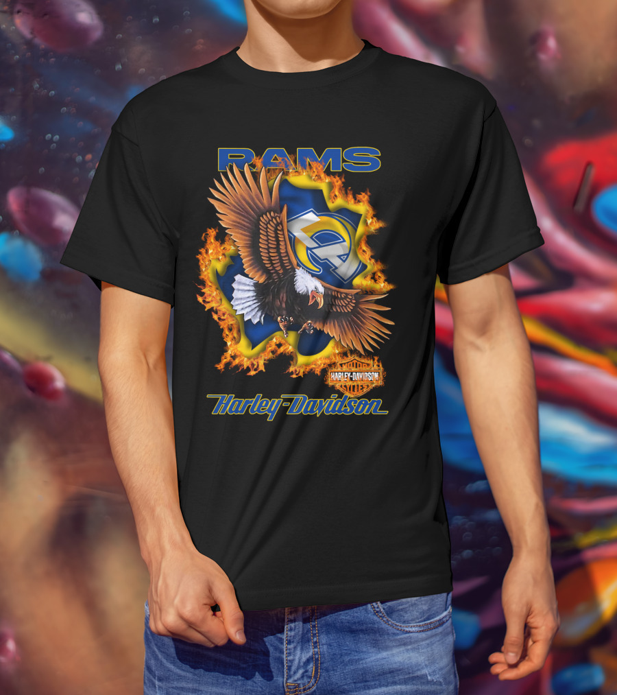 Rams Harley Davidson Los Angeles Nfl Eagle Flame T-Shirt